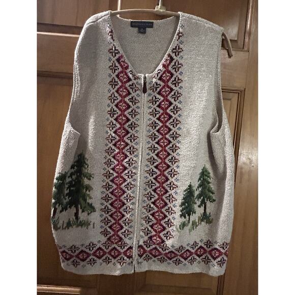 Vtg Northern Isles Hand-Embroidered Sweater Vest- XL Pine Tree Xmas Canoe - Picture 1 of 8